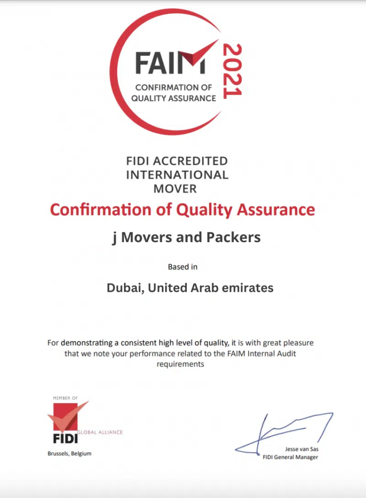 J Movers and Packers Certification